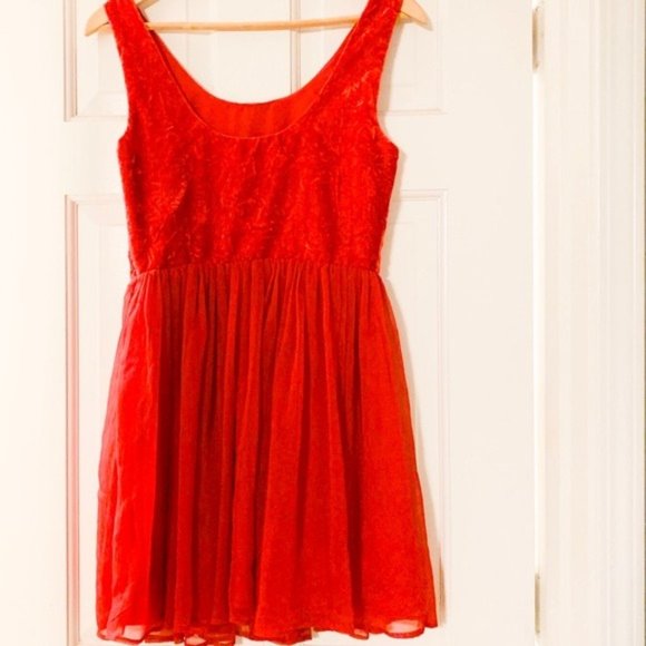 Free People Hot Red Velvet Cocktail/Party Dress-B1 - Picture 6 of 8